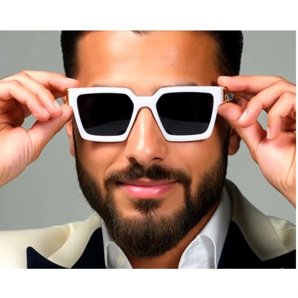Square Sunglasses White Frame Fashion Trendy Sun Glasses Retro Rectangular Gafas